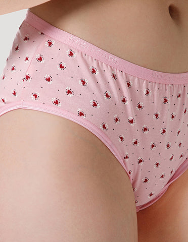 Combed Cotton Floral Print Bridal Lingerie Set with Mid-Rise Fit – Pink (#6550Pi)