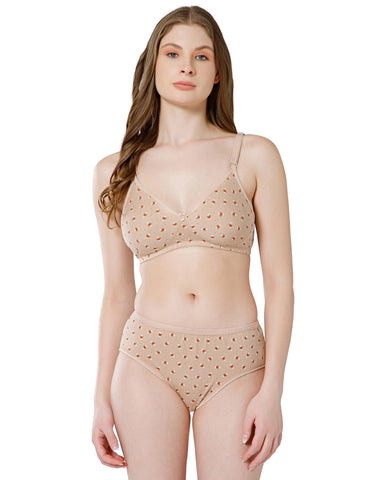 Combed Cotton Floral Print Bridal Lingerie Set with Mid-Rise Fit – Skin (#6550S)