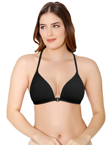 Bodycare Low Coverage, Front open, Seamless Padded Bra-6571-Black