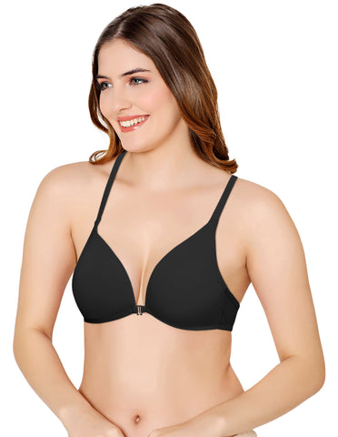 Bodycare Low Coverage, Front open, Seamless Padded Bra-6571-Black