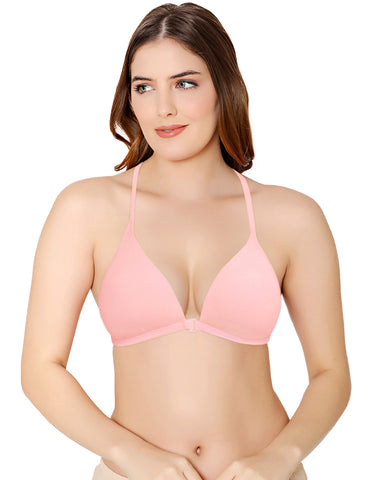 Bodycare Low Coverage, Front open, Seamless Padded Bra-6571-Pink