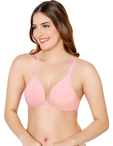 Bodycare Low Coverage, Front open, Seamless Padded Bra-6571-Pink