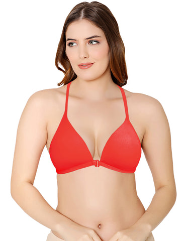 Bodycare Low Coverage, Front open, Seamless Padded Bra-6571-Red