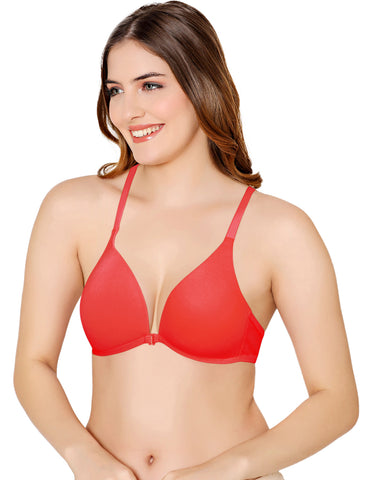 Bodycare Low Coverage, Front open, Seamless Padded Bra-6571-Red