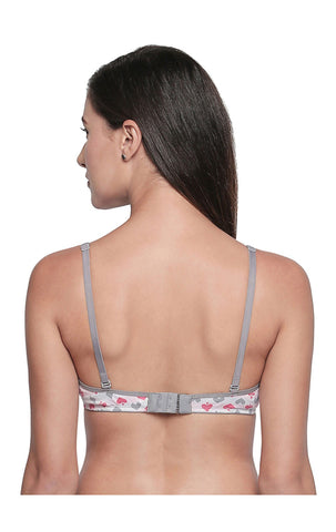 Seamless Printed Padded T-shirt Bra with Free Transparent Straps-6572-Assorted Print