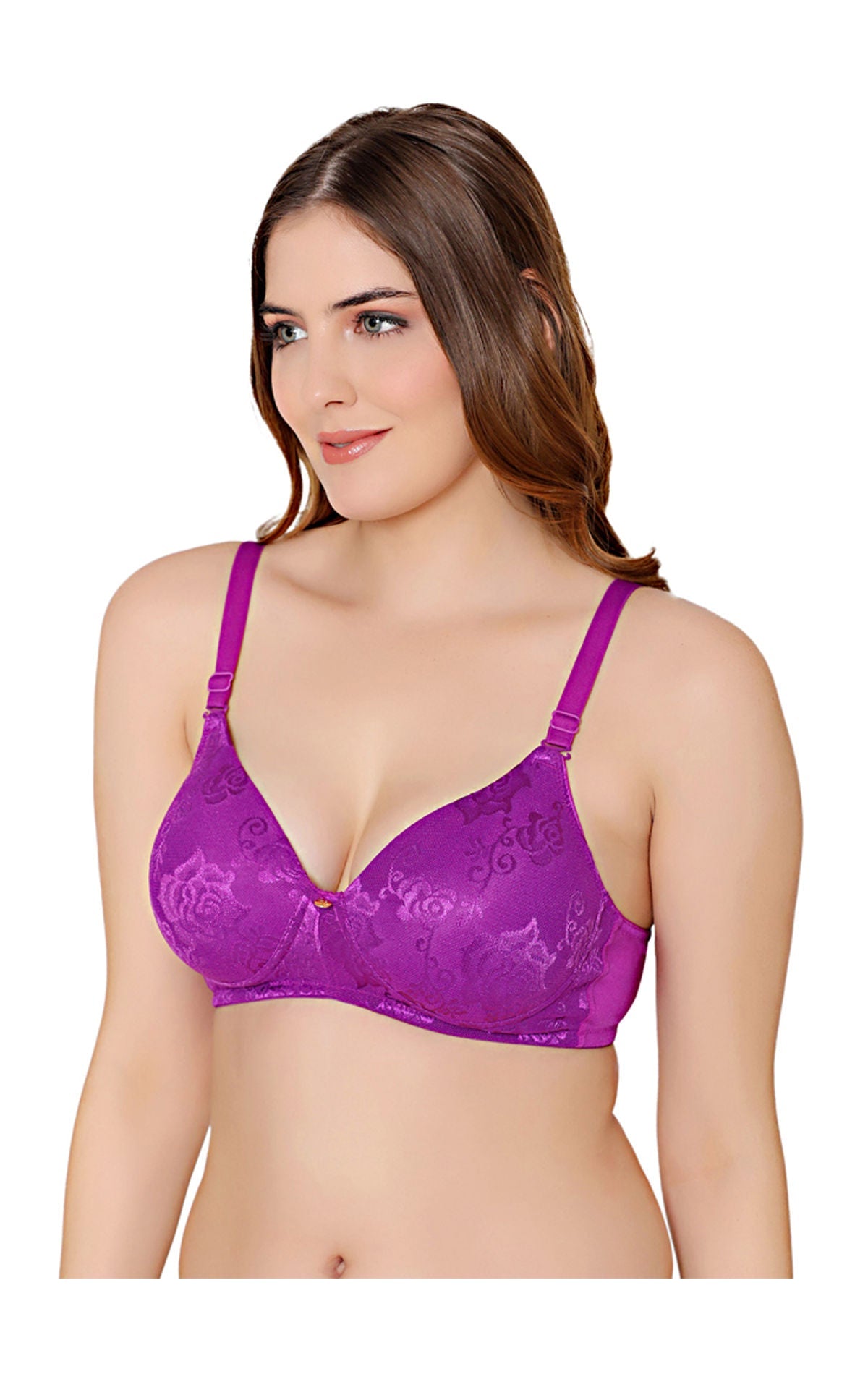 Bodycare nylon spandex wirefree adjustable straps designer net seamless padded bra-6574D.PUR