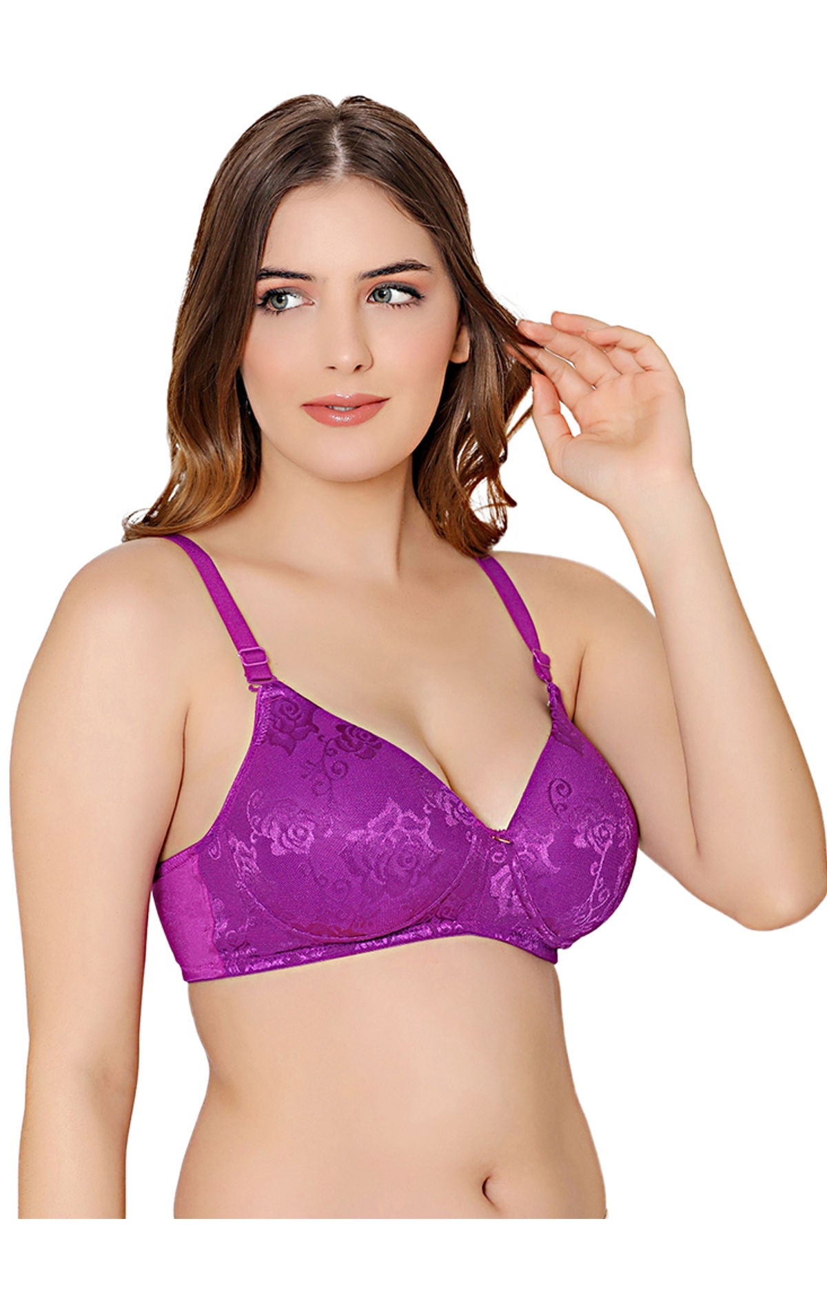 Bodycare nylon spandex wirefree adjustable straps designer net seamless padded bra-6574D.PUR