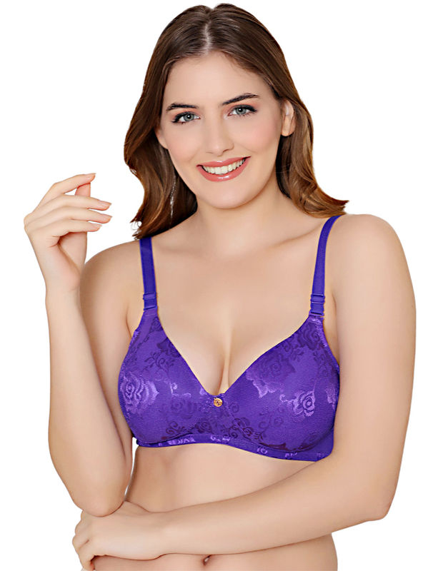 Bodycare nylon spandex wirefree adjustable straps designer net seamless padded bra-6574RBLU