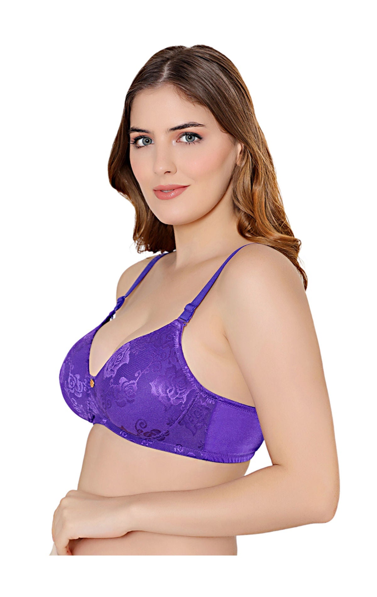 Bodycare nylon spandex wirefree adjustable straps designer net seamless padded bra-6574RBLU