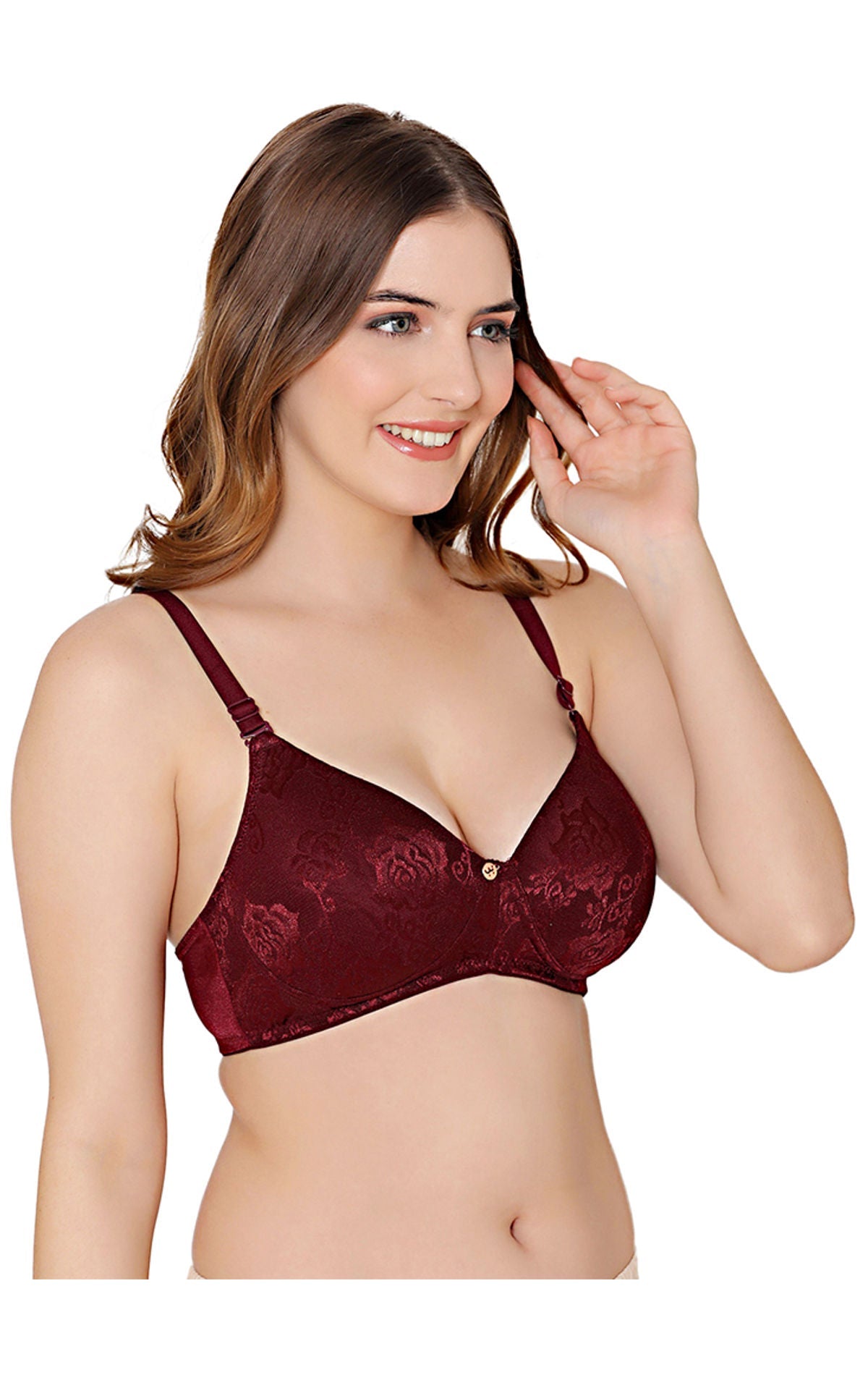 Bodycare nylon spandex wirefree adjustable straps designer net seamless padded bra-6574WI