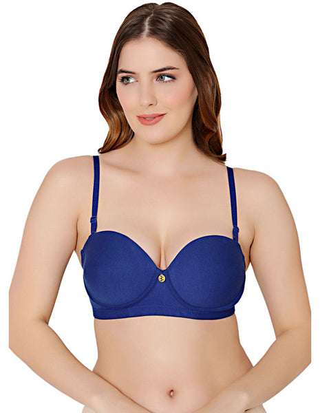 Bodycare cotton spandex wirefree convertible straps Seamless padded demi cup bra-6575R.BLU