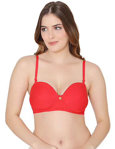 Bodycare cotton spandex wirefree convertible straps Seamless padded demi cup bra-6575RED