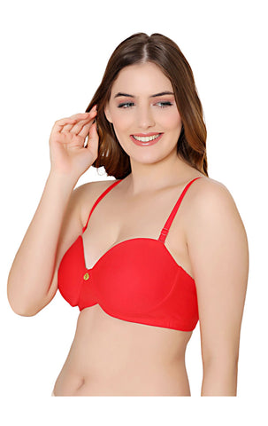 Bodycare cotton spandex wirefree convertible straps Seamless padded demi cup bra-6575RED