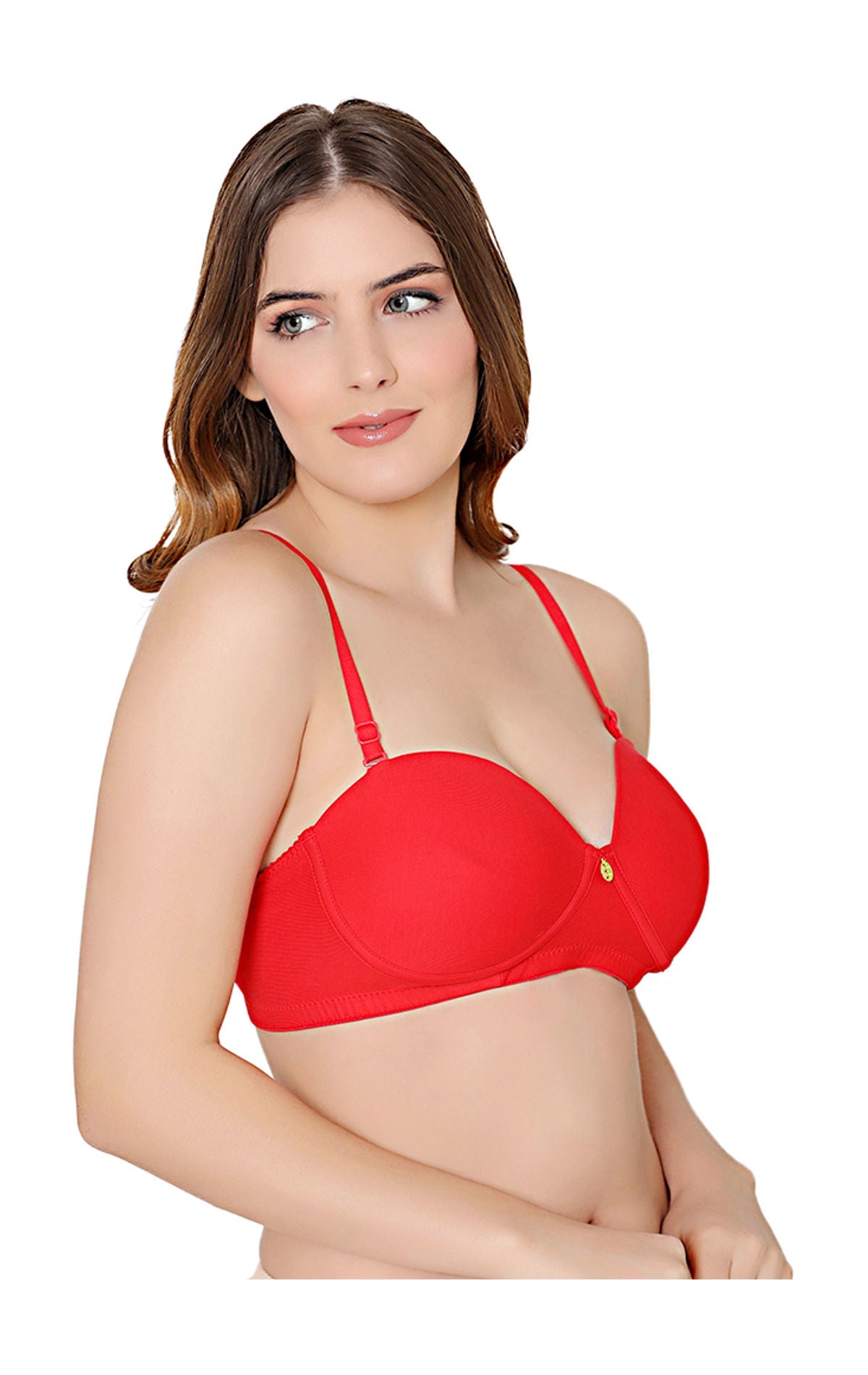 Bodycare cotton spandex wirefree convertible straps Seamless padded demi cup bra-6575RED