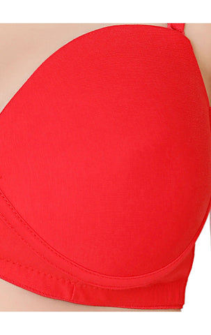 Bodycare cotton spandex wirefree convertible straps Seamless padded demi cup bra-6575RED