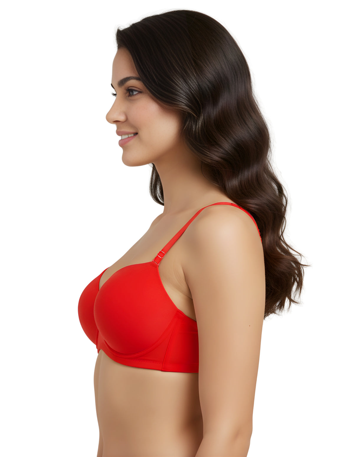 Bodycare cotton spandex wirefree convertible straps Seamless padded demi cup bra-6575RED