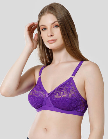 Nylon & Spandex Net Wirefree Full Coverage Bra for Daily Wear - (#6583D.PUR BCD)