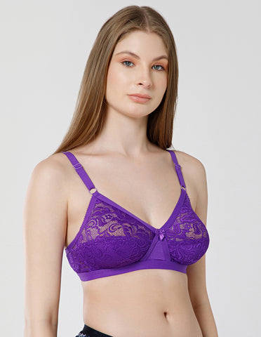 Nylon & Spandex Net Wirefree Full Coverage Bra for Daily Wear - (#6583D.PUR BCD)