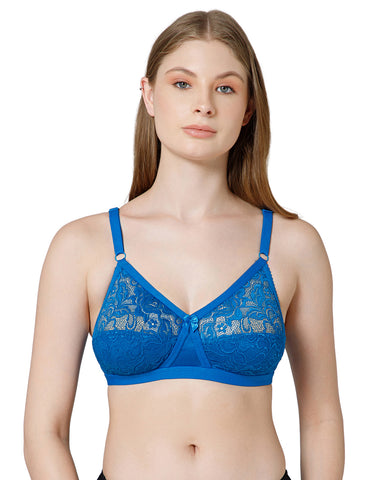 Nylon & Spandex Net Wirefree Full Coverage Bra for Daily Wear - (#6583P.BLUE BCD)