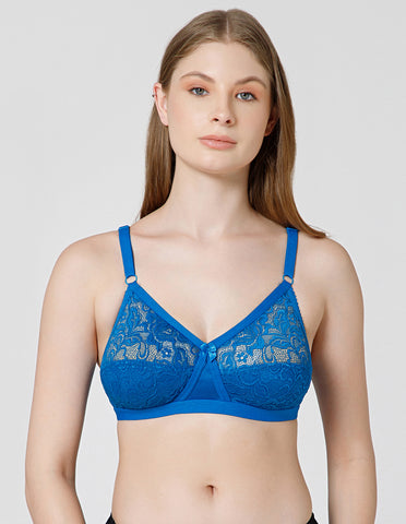 Nylon & Spandex Net Wirefree Full Coverage Bra for Daily Wear - (#6583P.BLUE BCD)