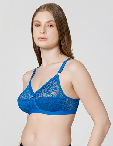 Nylon & Spandex Net Wirefree Full Coverage Bra for Daily Wear - (#6583P.BLUE BCD)