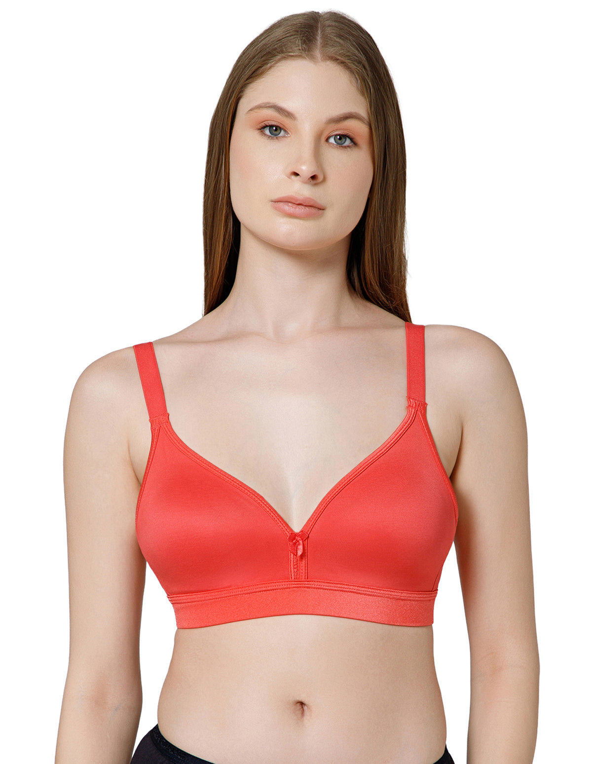 Basic Comfort Cotton Wirefree Full Coverage Bra for Daily Wear - Coral (#6589COR)