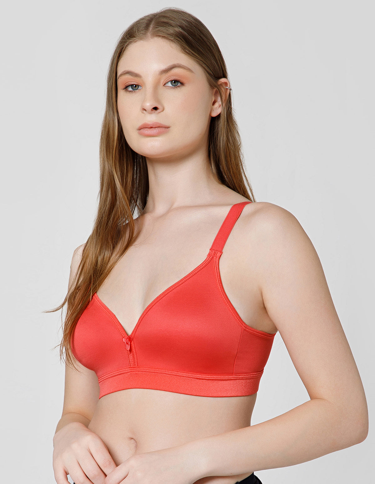 Basic Comfort Cotton Wirefree Full Coverage Bra for Daily Wear - Coral (#6589COR)
