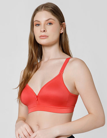 Basic Comfort Cotton Wirefree Full Coverage Bra for Daily Wear - Coral (#6589COR)