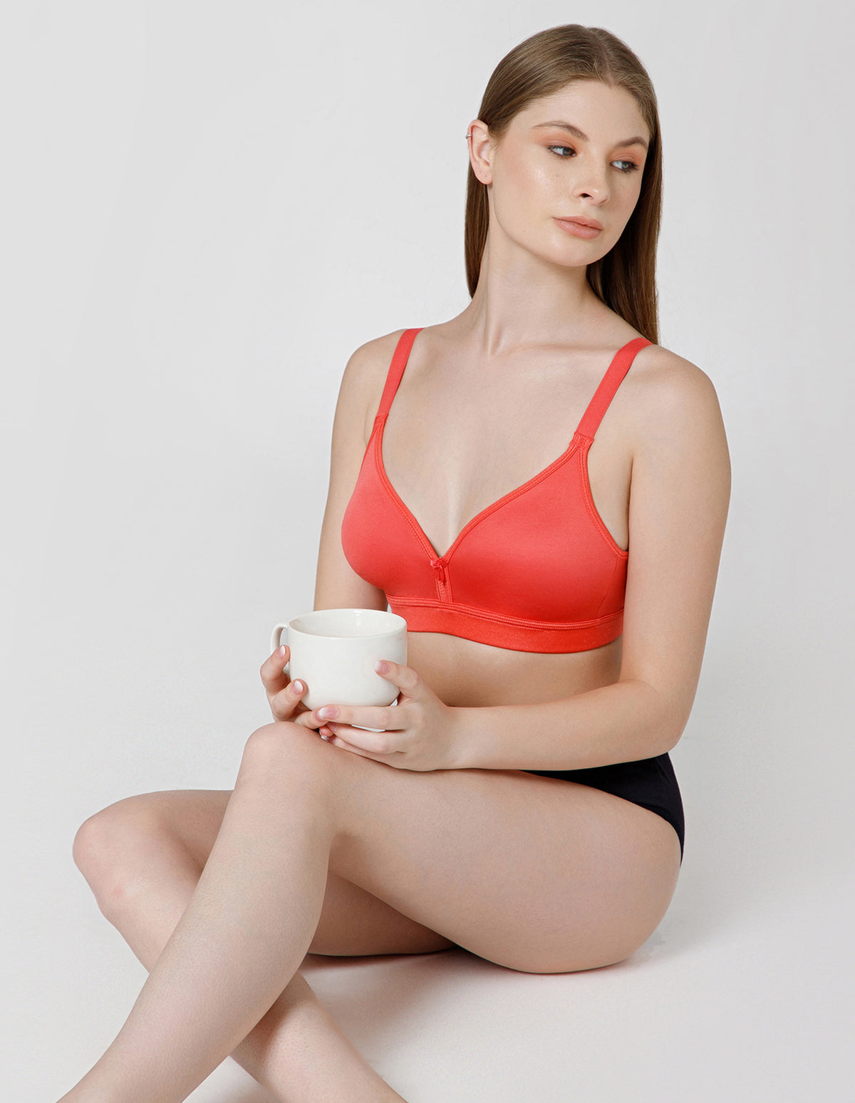 Basic Comfort Cotton Wirefree Full Coverage Bra for Daily Wear - Coral (#6589COR)
