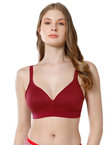 Basic Comfort Cotton Wirefree Full Coverage Bra for Daily Wear - Mehroon (#6589MEH)