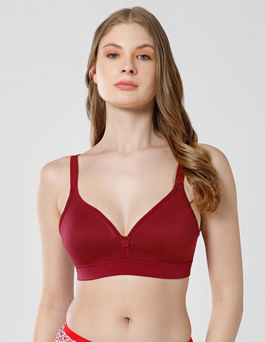 Basic Comfort Cotton Wirefree Full Coverage Bra for Daily Wear - Mehroon (#6589MEH)