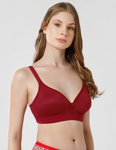 Basic Comfort Cotton Wirefree Full Coverage Bra for Daily Wear - Mehroon (#6589MEH)