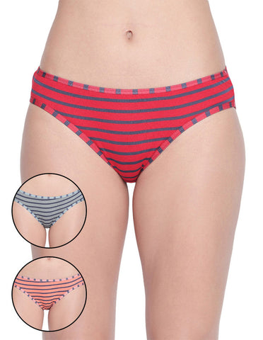 BODYCARE Pack of 3 Striped High Cut Briefs in Assorted Color-6619