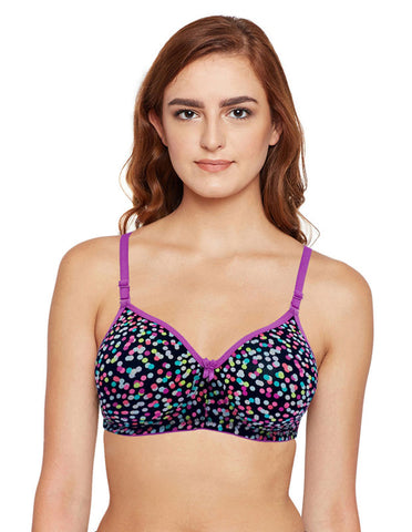 BODYCARE Women's Seamless Cotton Printed Padded Bra-6701A-Black