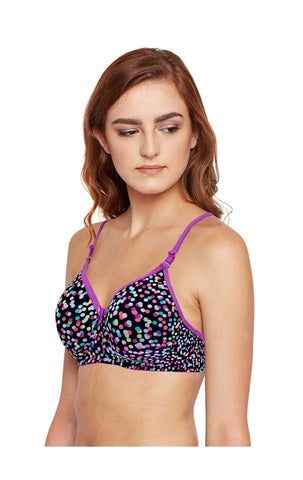 BODYCARE Women's Seamless Cotton Printed Padded Bra-6701A-Black