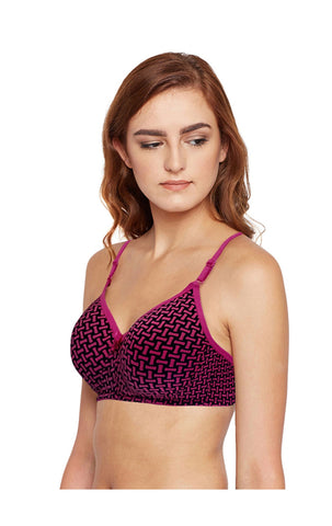 BODYCARE Women's Seamless Cotton Printed Padded Bra-6701A-Pink