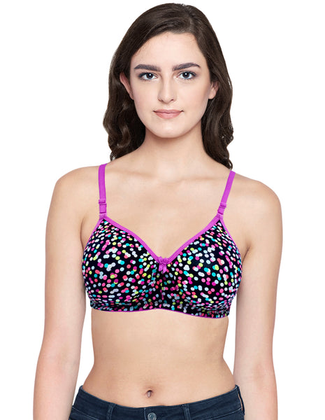 BODYCARE Women's Seamless Cotton Printed Padded Bra-6701A-Black