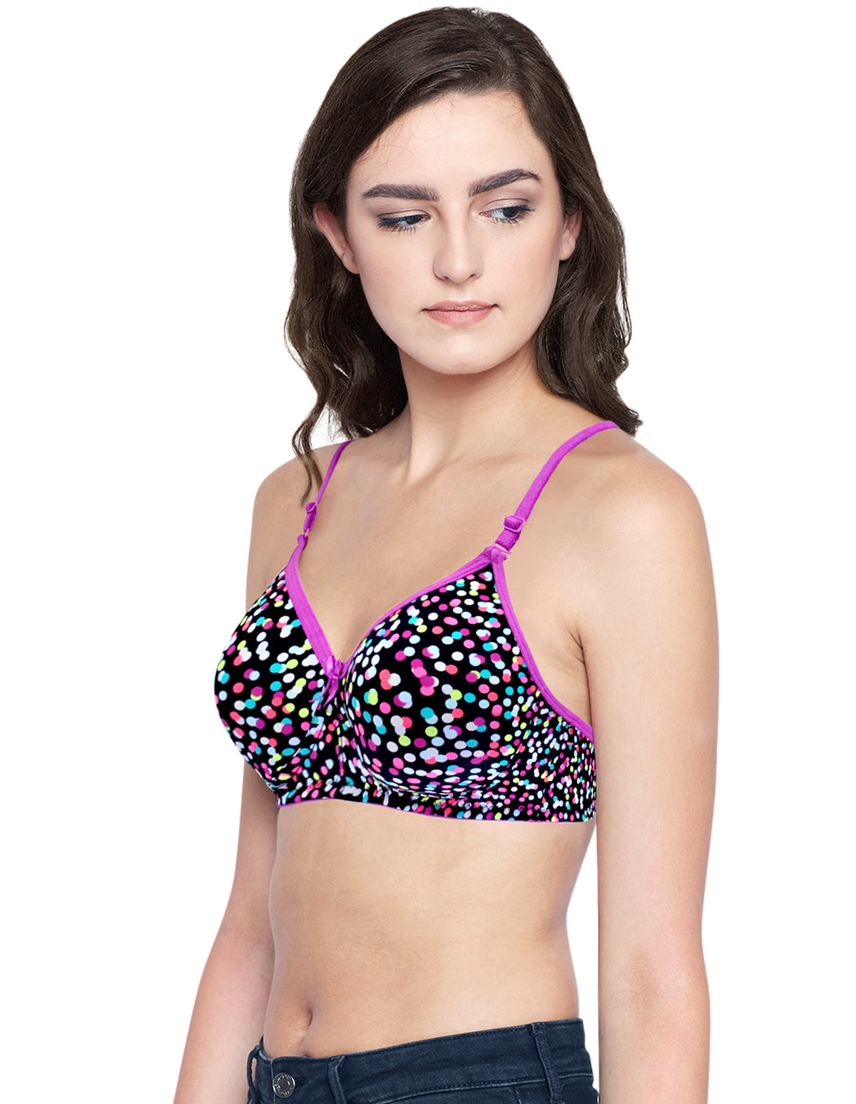 BODYCARE Women's Seamless Cotton Printed Padded Bra-6701A-Black