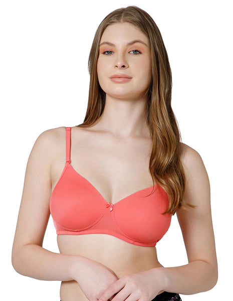 Seamless Spandex Wirefree Padded Full Coverage Bra with Removable Straps - Coral (#6725COR)