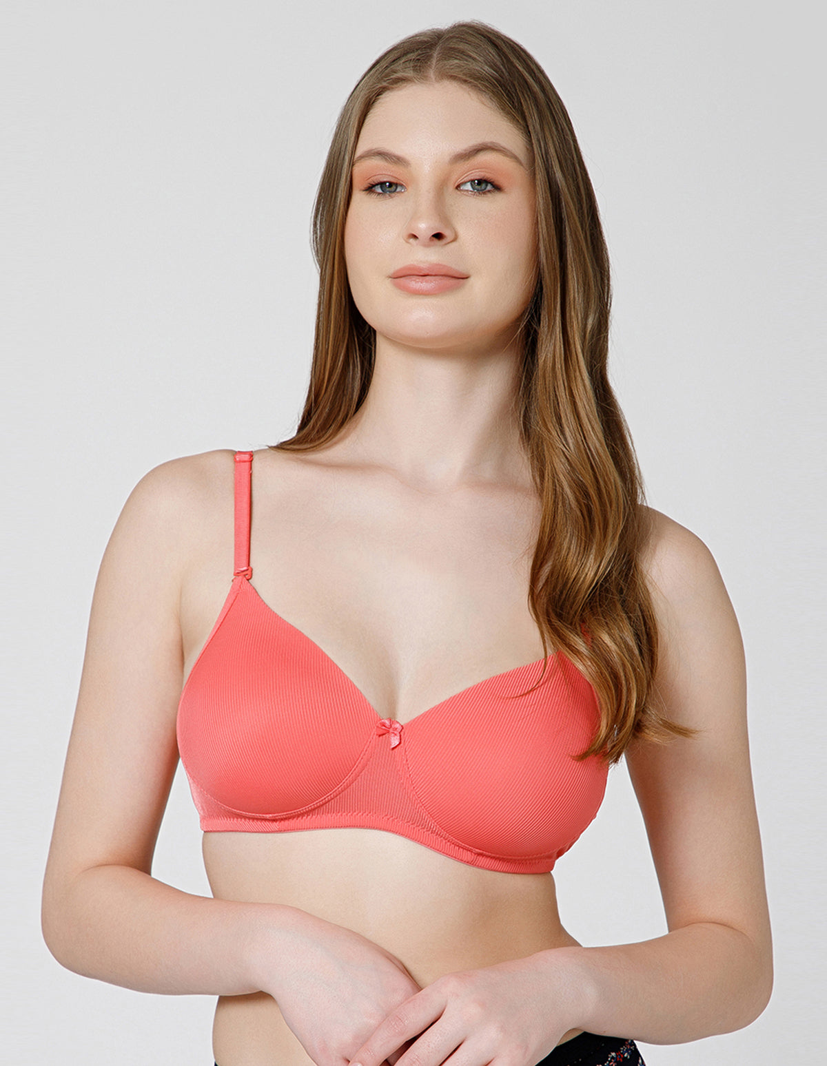 Seamless Spandex Wirefree Padded Full Coverage Bra with Removable Straps - Coral (#6725COR)