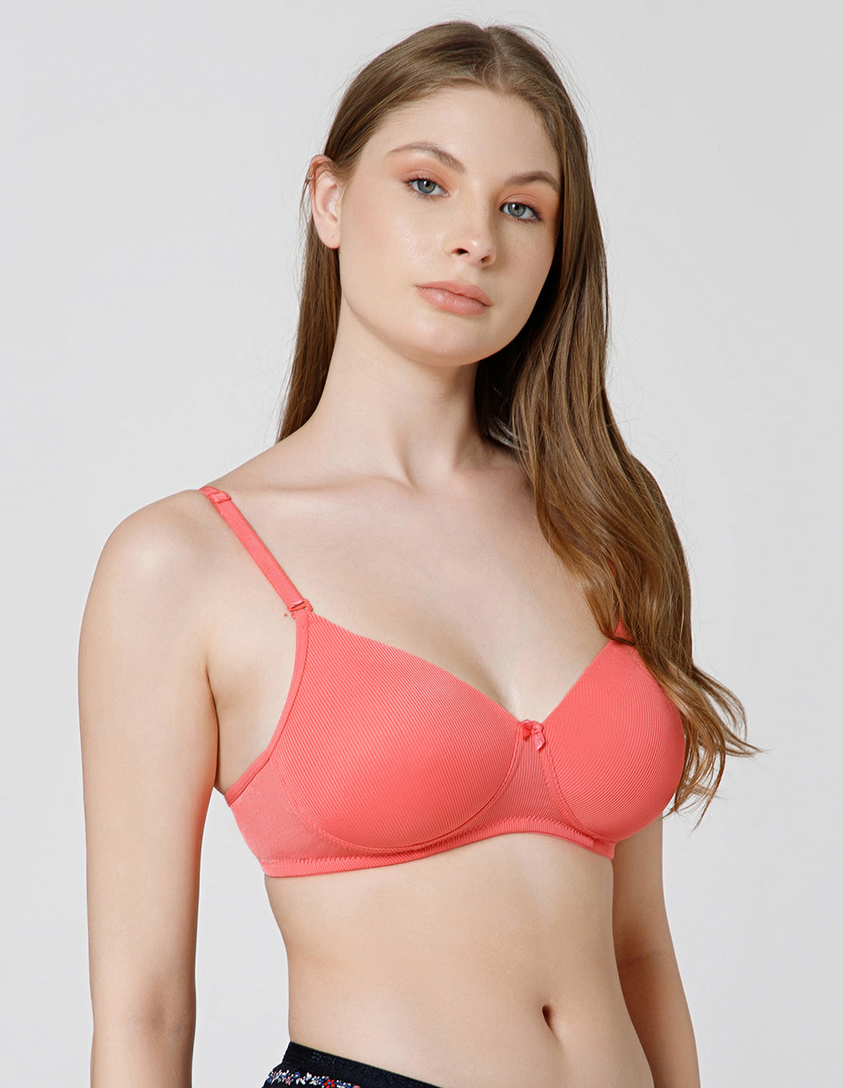 Seamless Spandex Wirefree Padded Full Coverage Bra with Removable Straps - Coral (#6725COR)