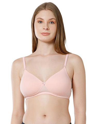 Seamless Spandex Wirefree Padded Full Coverage Bra with Removable Straps - Peach (#6725PCH)