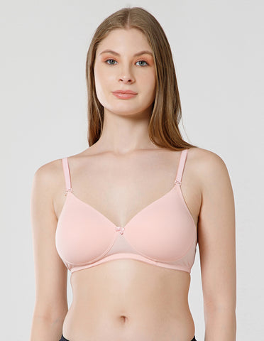 Seamless Spandex Wirefree Padded Full Coverage Bra with Removable Straps - Peach (#6725PCH)