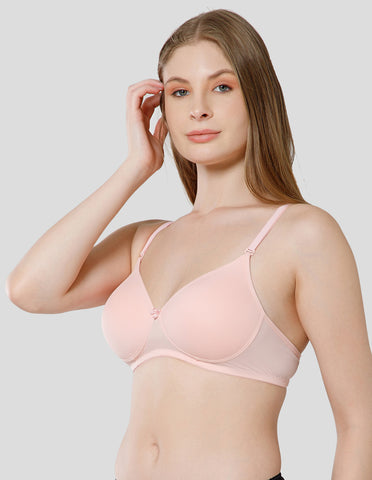 Seamless Spandex Wirefree Padded Full Coverage Bra with Removable Straps - Peach (#6725PCH)