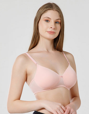Seamless Spandex Wirefree Padded Full Coverage Bra with Removable Straps - Peach (#6725PCH)