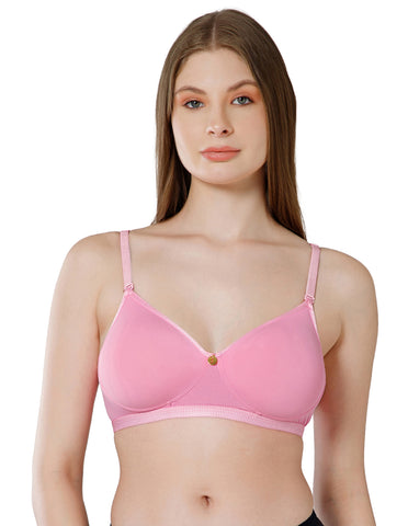 Seamless Polyamide Wirefree Padded Full Coverage Bra with Removable Straps - Pink (#6755PNK)
