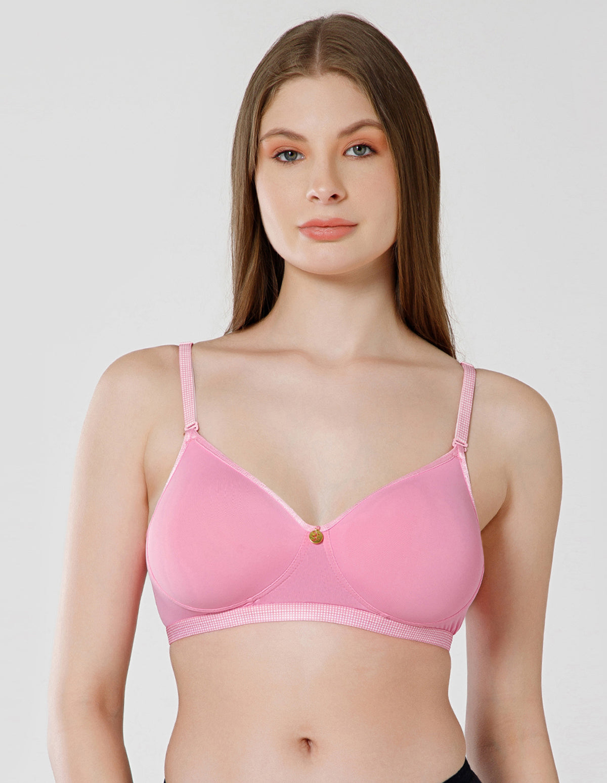 Seamless Polyamide Wirefree Padded Full Coverage Bra with Removable Straps - Pink (#6755PNK)