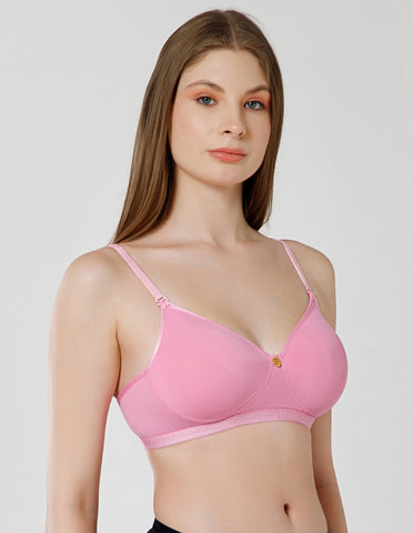 Seamless Polyamide Wirefree Padded Full Coverage Bra with Removable Straps - Pink (#6755PNK)