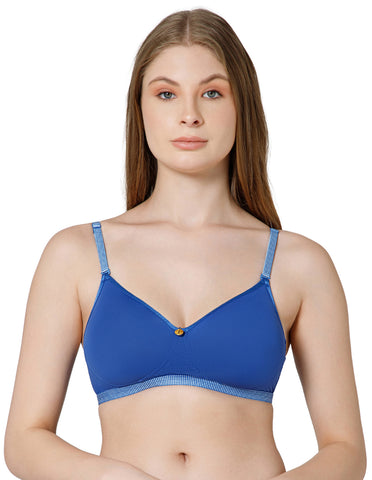 Seamless Polyamide Wirefree Padded Full Coverage Bra with Removable Straps - R.Blue (#6755R.BLUE)