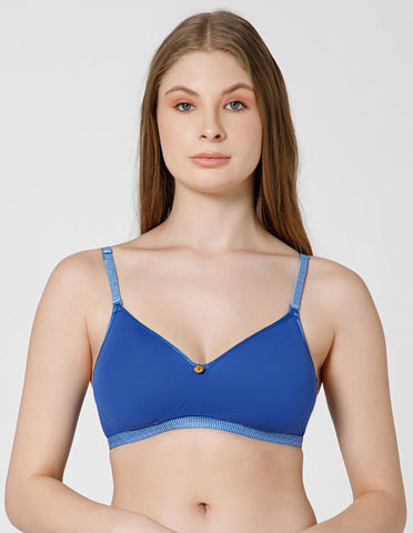 Seamless Polyamide Wirefree Padded Full Coverage Bra with Removable Straps - R.Blue (#6755R.BLUE)